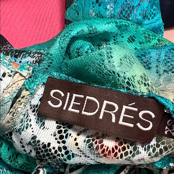 Siedres Butterfly Long Sleeve Semi Sheer Lace Top XS Green Blue - Picture 3 of 3